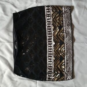 Express Geometric Print Sequin Skirt